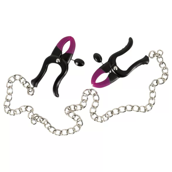 Bad Kitty - Nippelklemmen mit Kette (lila-schwarz)
