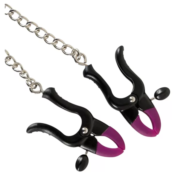 Bad Kitty - Nippelklemmen mit Kette (lila-schwarz)