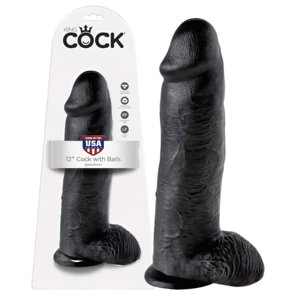 King Cock 12 großer Dildo mit Hoden (30 cm) - schwarz