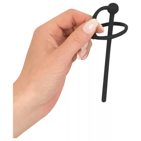 Penisplug - Silikon Eichelring mit hohlem Dilator (schwarz)