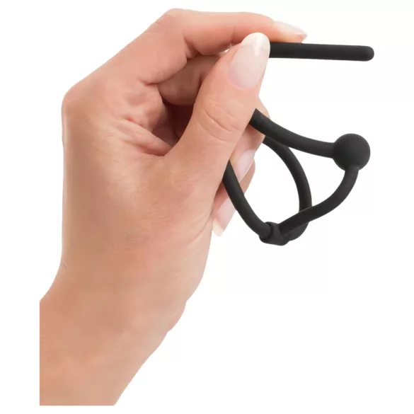 Penisplug - Silikon Eichelring mit hohlem Dilator (schwarz)