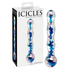   Icicles No. 08 - Wellenförmiger, doppelendiger Glasdildo (transparent-blau)