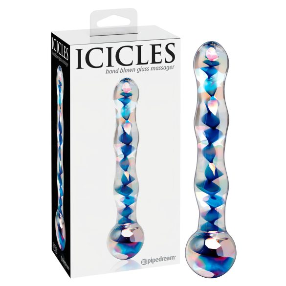 Icicles No. 08 - Wellenförmiger, doppelendiger Glasdildo (transparent-blau)