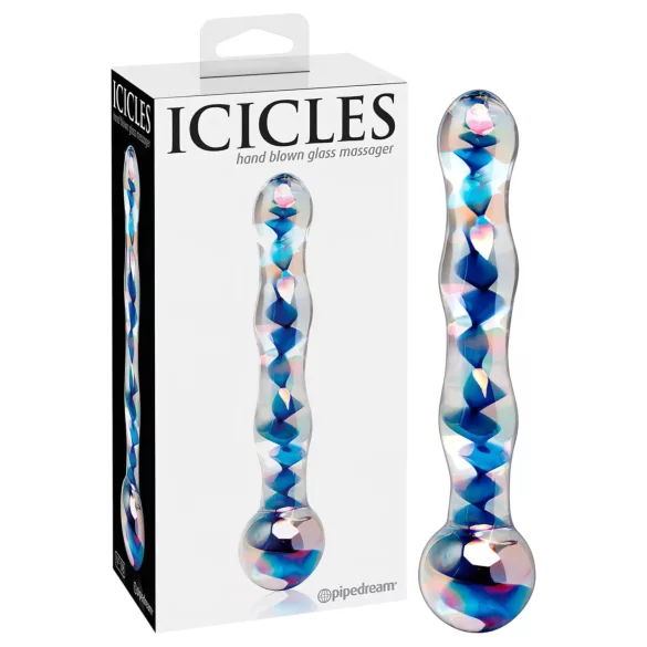 Icicles Nr. 08 - welliger, doppelseitiger Glasdildo (klar-blau)