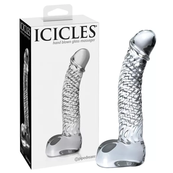 Icicles Nr. 61 - Glasdildo mit Hoden und Penis (transparent)