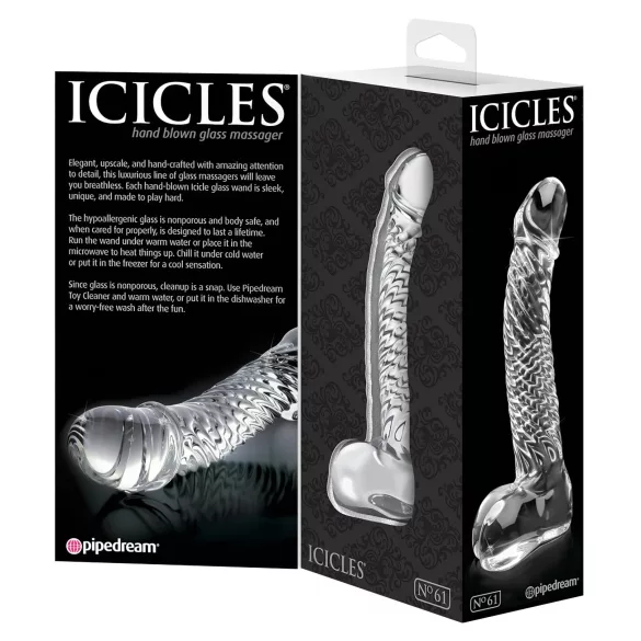 Icicles Nr. 61 - Glasdildo mit Hoden und Penis (transparent)