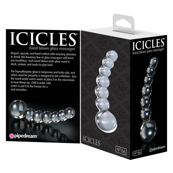 Icicles No. 66 - Gebogener, kugeliger Glasdildo (transparent)