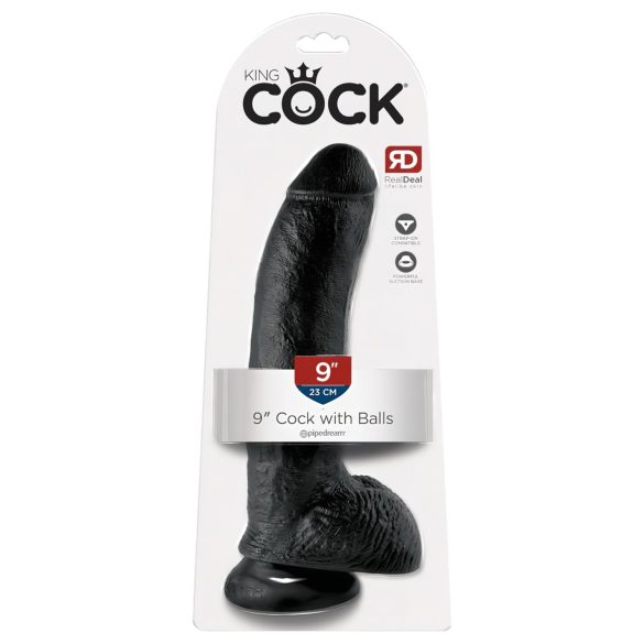 King Cock 9 - Schwarzer Haftdildo mit Hoden (23cm)