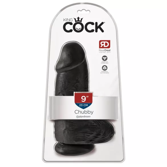 King Cock 9 Chubby - Saugnapf-Dildo mit Hoden (23cm) - schwarz