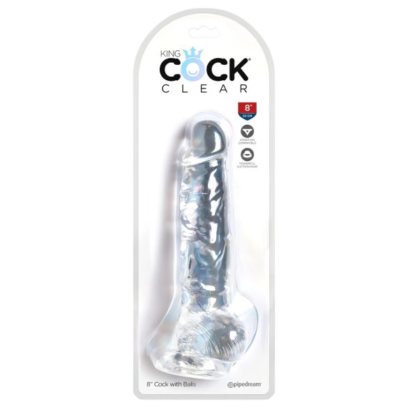 King Cock Clear 8 - Haftender, hodenförmiger Dildo (20cm)