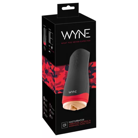 WYNE 01 - Wiederaufladbarer, vibrierender, wärmender Masturbator (schwarz)