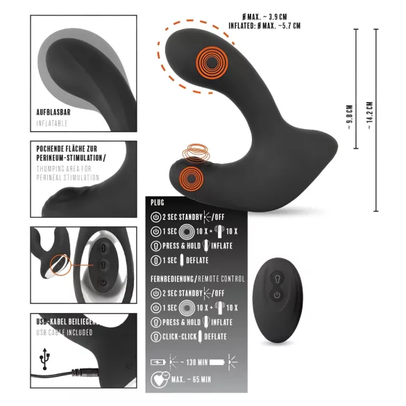 Rebel RC - Akku, Funk steuerbarer aufblasbarer Analvibrator (schwarz)
