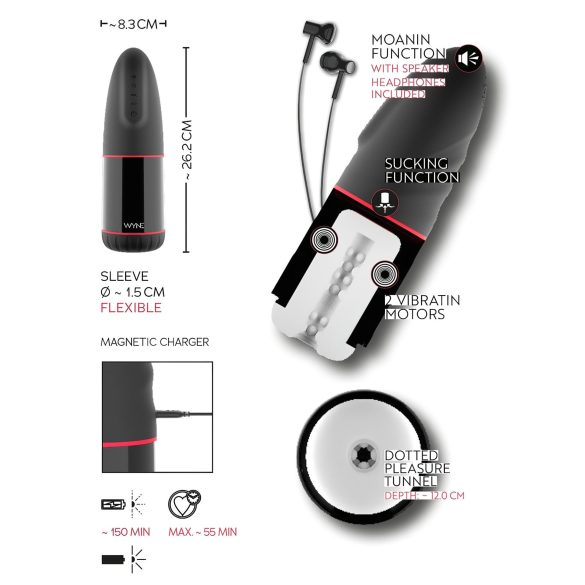 WYNE 02 - Akku Vibration-Saug Masturbator (schwarz-weiß)