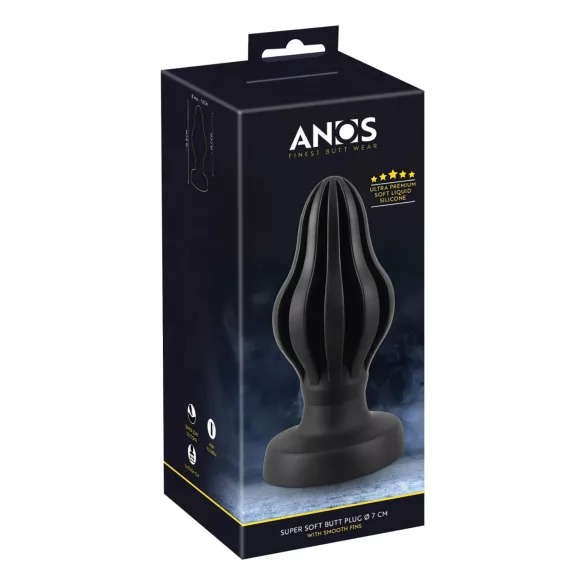 ANOS - gerippter weicher Butt Plug - 7 cm (schwarz)
