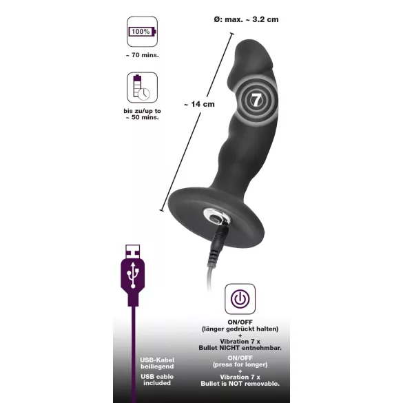 Black Velvet - Akkubetriebener Penis-Analvibrator (schwarz)
