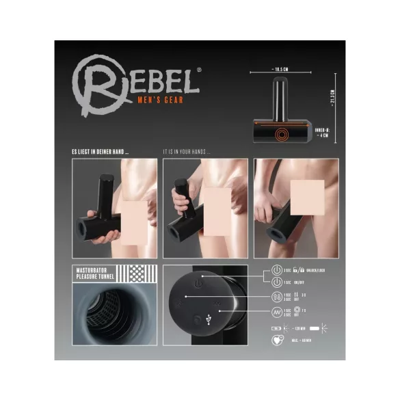 Rebel - Auf & Ab Bewegungs-Vibratoren-Masturbator (schwarz)