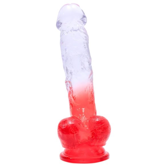 Sunfo - Saugnapf-Dildo mit Hoden - 21cm (transparent-rot)
