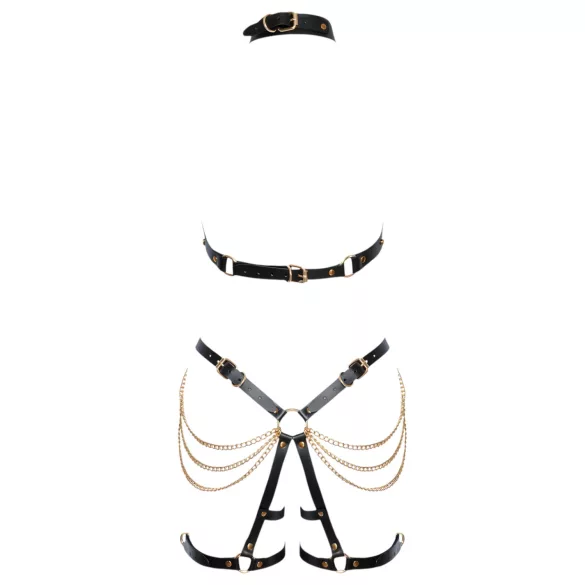 ZADO - 2-teiliges Leder-Harness-Set (schwarz-gold)