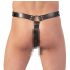 ZADO - Leder Tanga mit Dildo, 3 Penisringen - L/XL