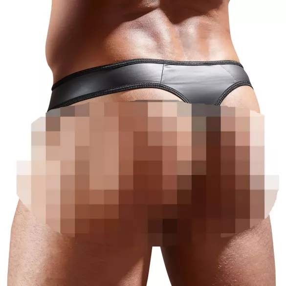Glänzender Herren-Tanga mit transparentem Einsatz (schwarz) - L