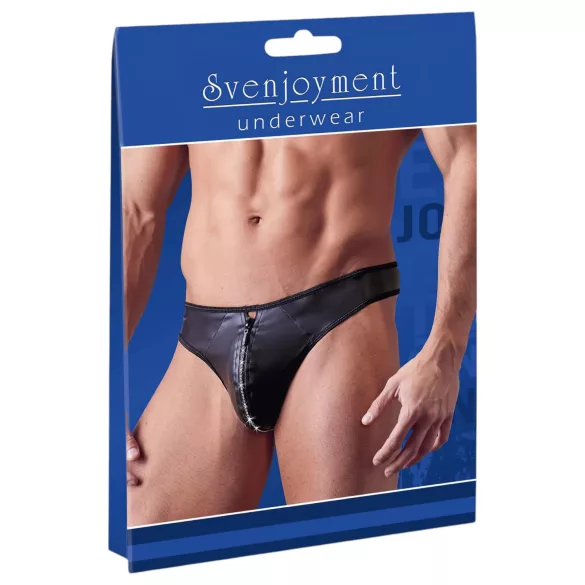 Svenjoyment - glänzender Herren-String mit Strass-Reißverschluss (schwarz) - M