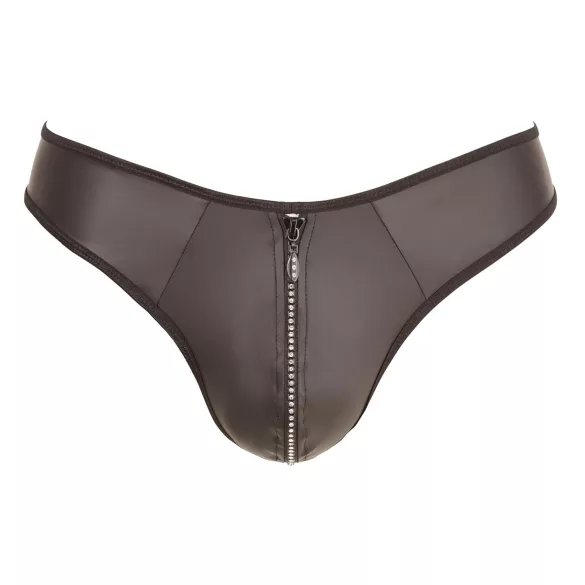 Svenjoyment - glänzender Herren-String mit Strass-Reißverschluss (schwarz) - XL