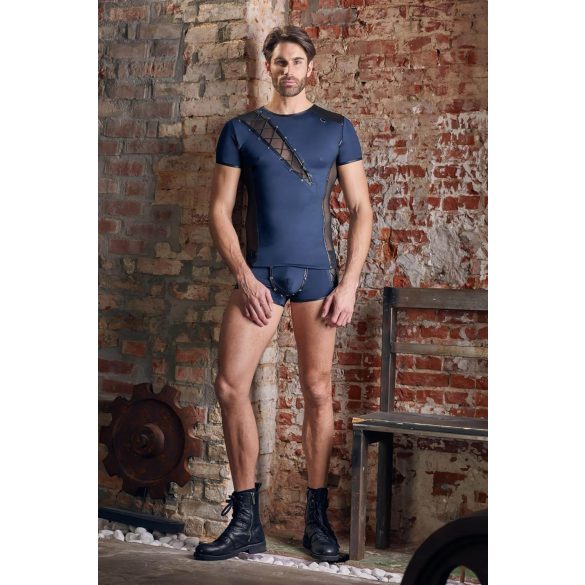 NEK - Herren-Oberteil mit Netz und Schnürung (schwarz/blau) - L