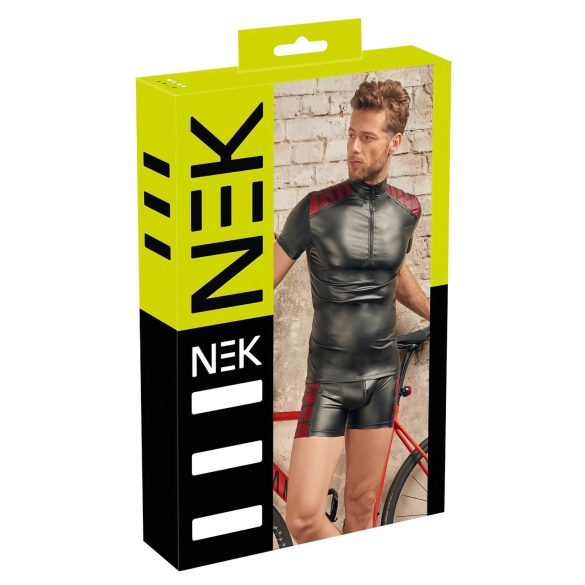 NEK - Herren-Shirt mit roten Einsätzen und Reißverschluss (schwarz) - XL