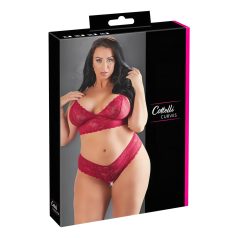 Cottelli Plus Size - weiches Spitzen-BH-Set (rot)