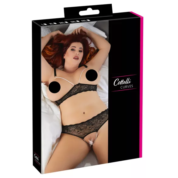 Cottelli Plus Size - Perlen-BH-Set (schwarz) - 2XL