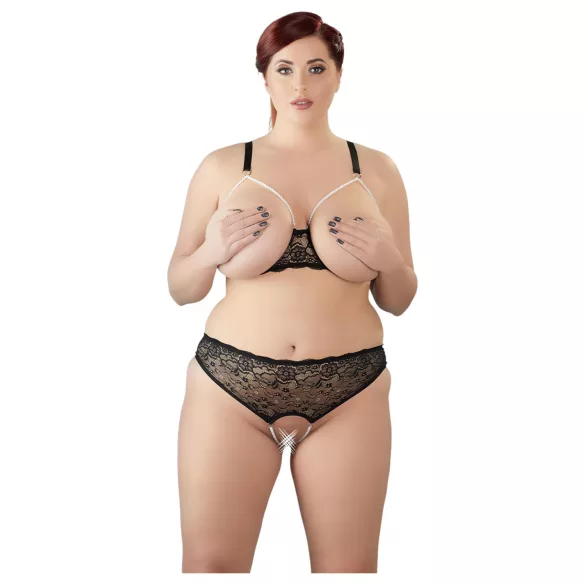 Cottelli Plus Size - Perlen-BH-Set (schwarz) - 2XL
