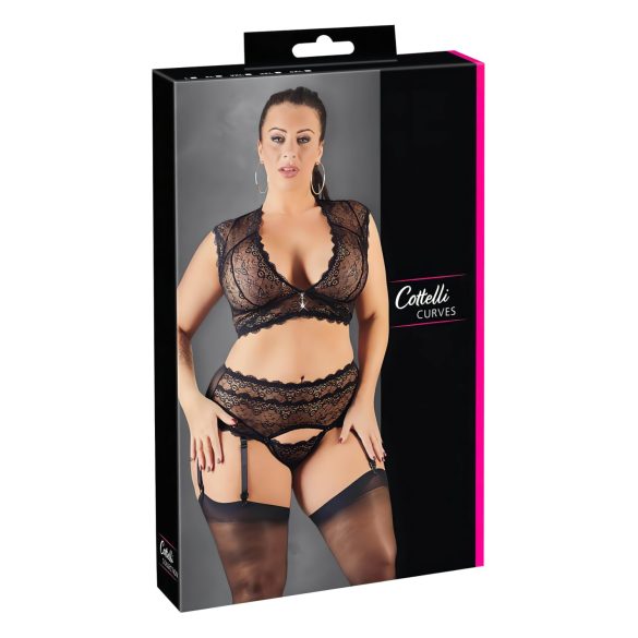 Cottelli Plus Size - Strass, Spitze Dessous-Set (Schwarz) - 2XL