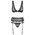 Obsessive Emperita - Set aus feiner Stickerei-Unterwäsche (Schwarz)