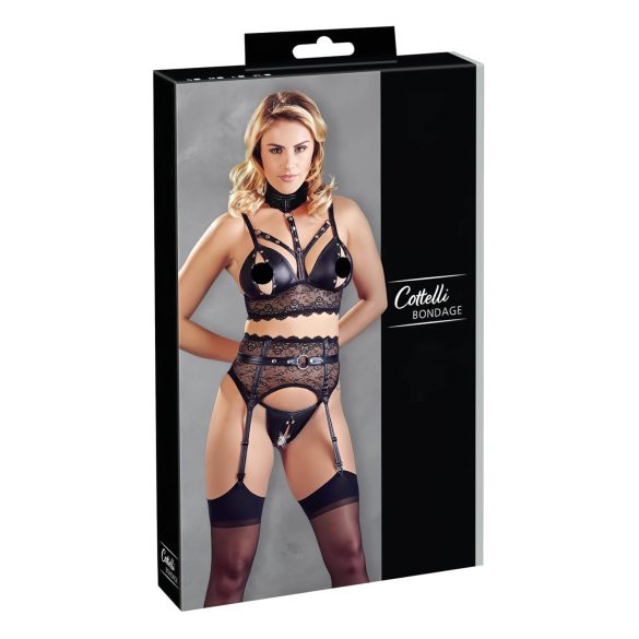 Cottelli Bondage - Spitzen-Set mit Handschellen (schwarz)