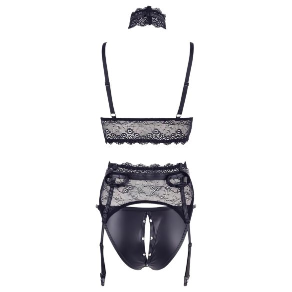Cottelli Bondage - Spitzen-Set mit Handschellen (schwarz) - L