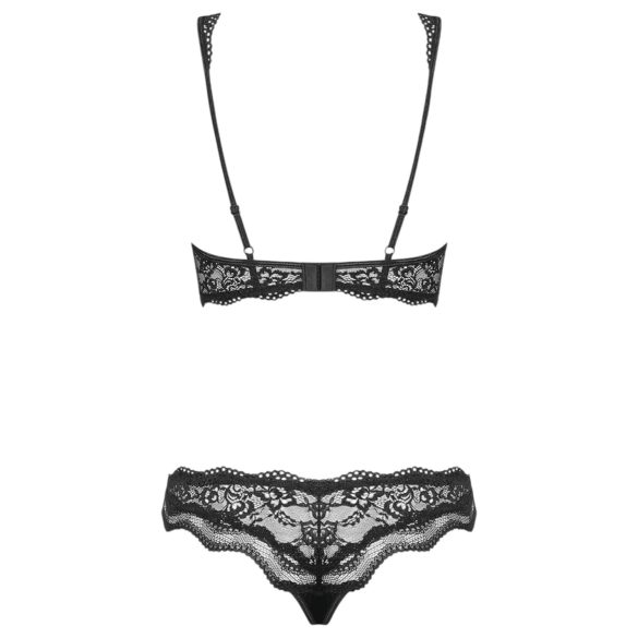 Obsessive Luvae - Blumen & Strass BH-Set (schwarz) - L/XL