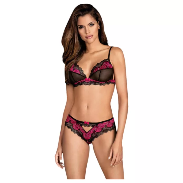 Obsessive Tulia - Spitzen-Dessous-Set (schwarz-pink)
