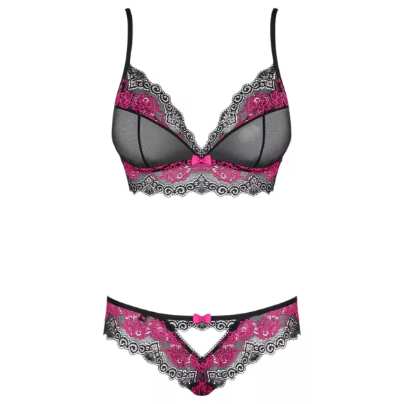 Obsessive Tulia - Spitzen-Dessous-Set (schwarz-pink)