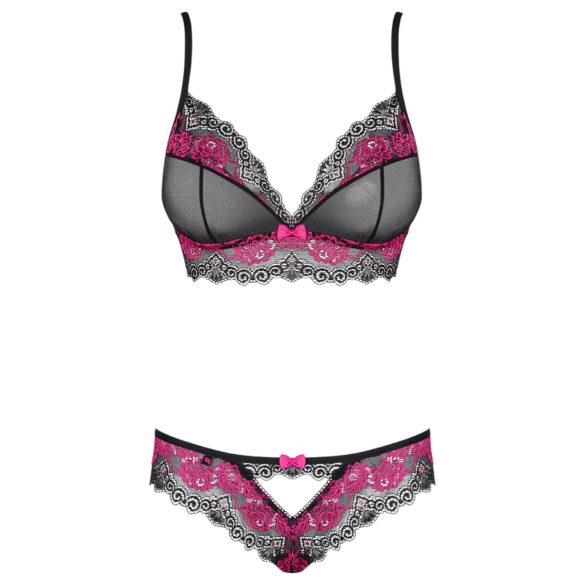 Obsessive Tulia - Spitzenwäsche-Set (schwarz-pink) - L/XL