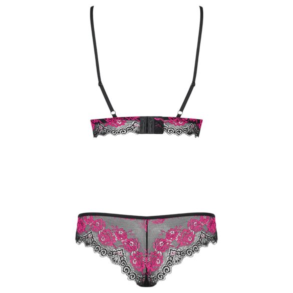 Obsessive Tulia - Spitzenwäsche-Set (schwarz-pink) - L/XL