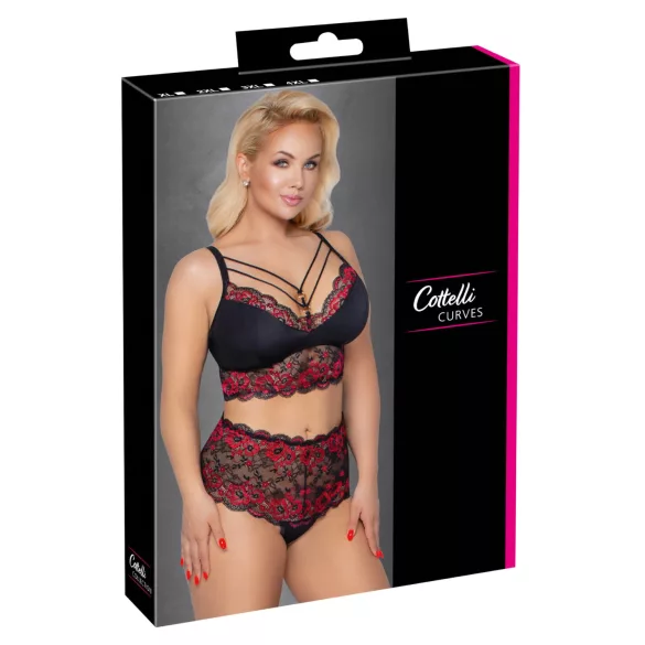 Cottelli Curvies - Florales Spitzenwäsche-Set (Schwarz) - 2XL