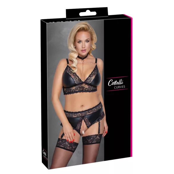 Cottelli Curves - Glänzendes Dessous-Set (Schwarz)
