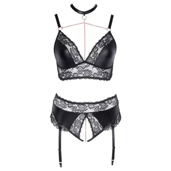 Cottelli Curves - Glänzendes Dessous-Set (Schwarz)