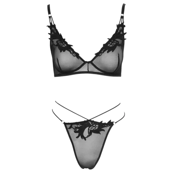 Cottelli - Transparenter, spitzenbesetzter BH-Set (schwarz)