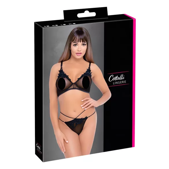 Cottelli - Transparenter, spitzenbesetzter BH-Set (schwarz) - M