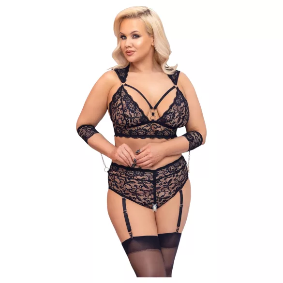 Cottelli Bondage Plus Size - Spitzen-BH-Set (schwarz) - 3XL