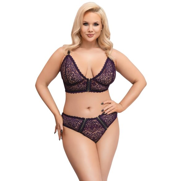 Cottelli Plus Size - Transparentes BH-Set mit Muster (Lila)