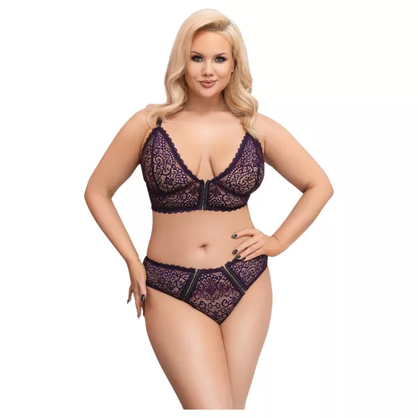 Cottelli Plus Size - Transparentes BH-Set mit Muster (Lila)