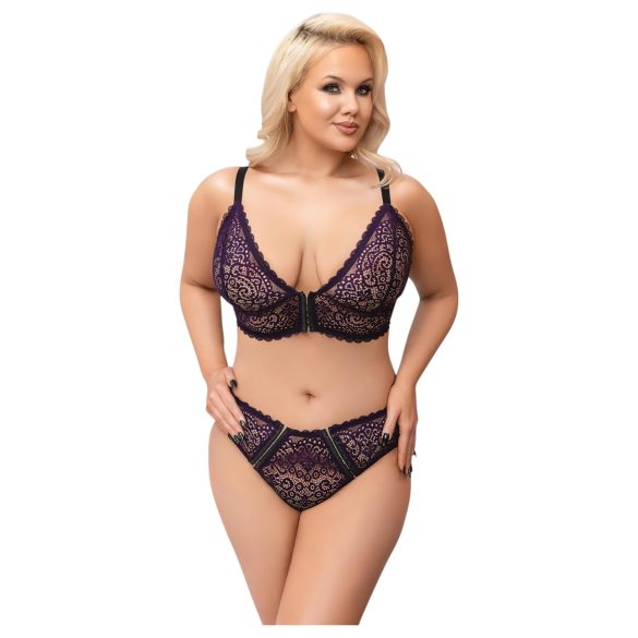 Cottelli Plus Size - Transparentes BH-Set mit Muster (Lila)