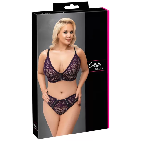 Cottelli Plus Size - Transparentes BH-Set mit Muster (Lila) - 2XL